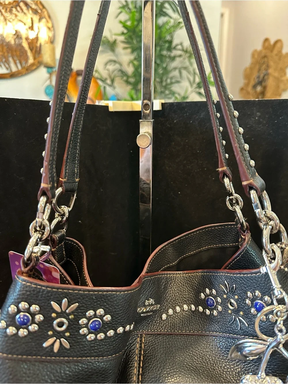Coach 2022 Lexy Shoulder Bag in black Pebbled Leather Studded Embellishment